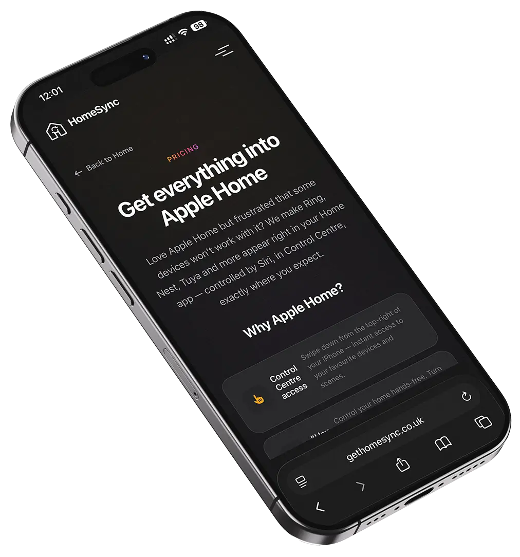 Custom-built website displayed on an iPhone — mobile responsive design